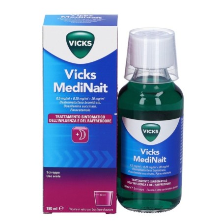Vicks MediNait Sciroppo 180 ml trattamento dell'influenza e Raffreddore