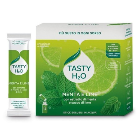 TASTY H2O 12 Stick Solubili in Acqua con Estratto di Menta e Succo di Lime senza zuccheri