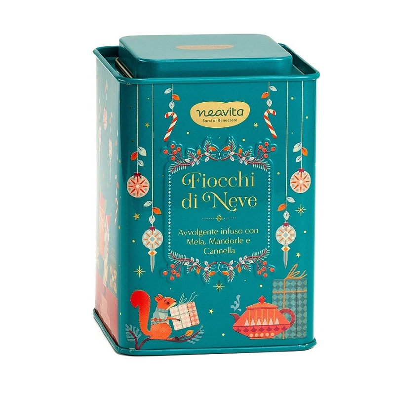 Neavita Infuso Fiocchi di Neve 12 Filtroscrigno in Square Tin Verde- Edizione Limitata Natalizia