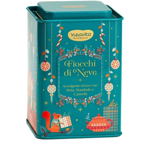 Neavita Infuso Fiocchi di Neve 12 Filtroscrigno in Square Tin Verde- Edizione Limitata Natalizia