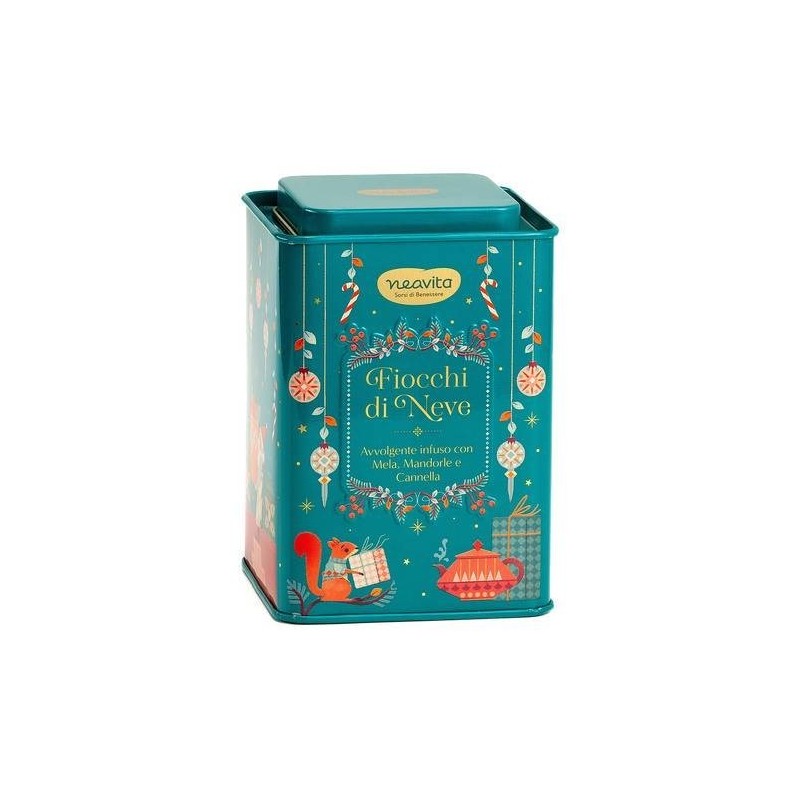 Neavita Infuso Sfuso Fiocchi di Neve con Mela, Mandorle e Cannella in Silver Tin Verde Natalizia