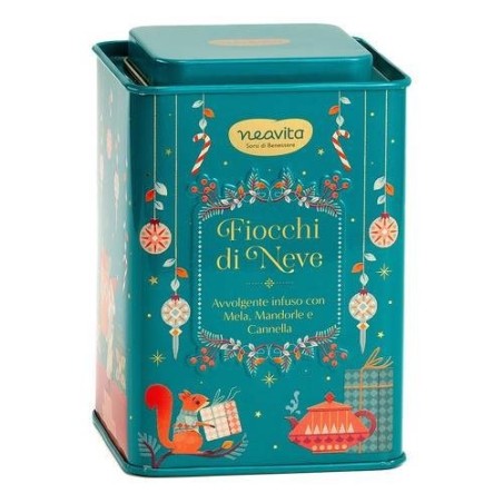 Neavita Infuso Sfuso Fiocchi di Neve con Mela, Mandorle e Cannella in Silver Tin Verde Natalizia