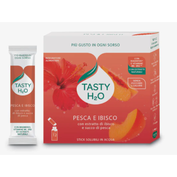 Tasty H2O Pesca e Ibisco 12 Stick solubili in acqua con estratto e succo concentrato