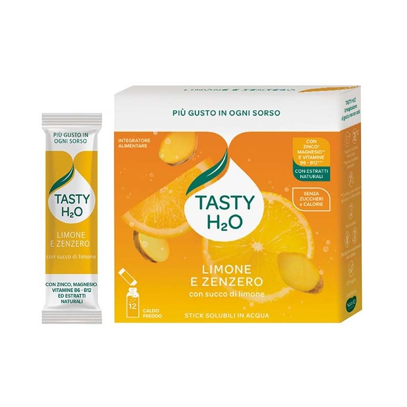 Tasty H2O Limone e Zenzero 12 Stick con Succo di Limone con Edulcoranti