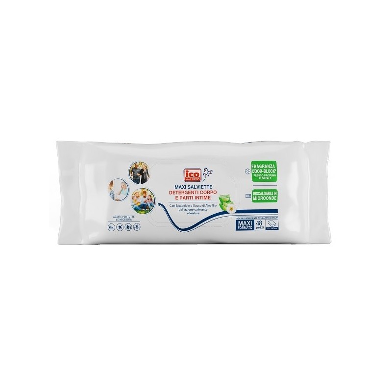 ICO Maxi Salviette Detergenti Corpo e Parti Intime 48 pezzi Riscaldabili in microonde
