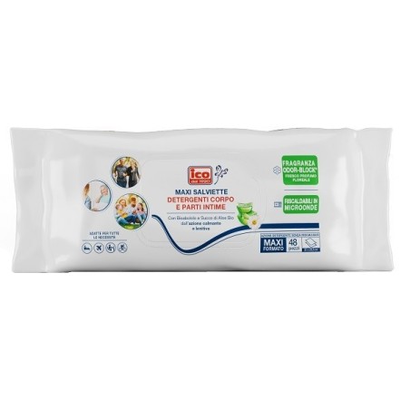 ICO Maxi Salviette Detergenti Corpo e Parti Intime 48 pezzi Riscaldabili in microonde